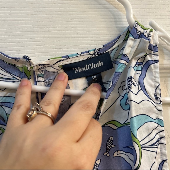 ModCloth Smock Dress Gathering Wildflowers Sharks & Waves - Picture 5 of 5